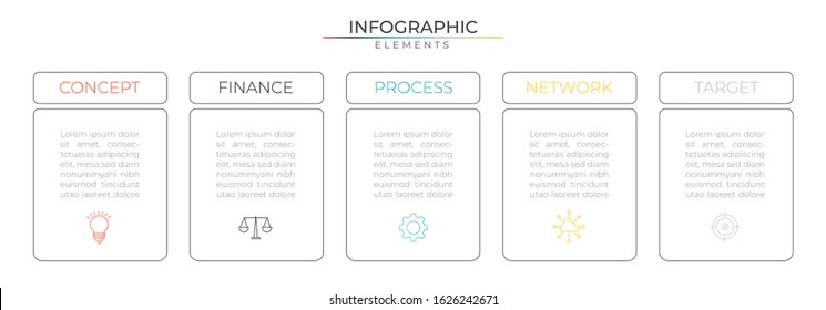 Modern infographic design template with icons and five options. Vector for company and corporate business project and presentation. Eps 10