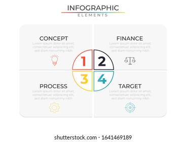 Modern infographic design template with icons and four plan target. Data process visualization. Vector for company and corporate business project and presentation. Eps 10