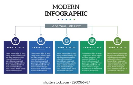 Modern Infographic design template with icons and 5 options or steps. Can be used for process, presentations, layout, banner, info graph.