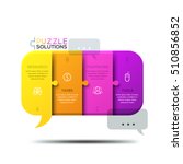 Modern infographic design template, jigsaw puzzle in shape of speech bubble divided into 4 pieces. Global communication, cooperation and teamwork concept. Vector illustration for presentation, banner.