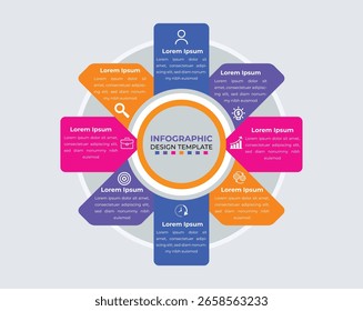 Moderna Plantilla de diseño infográfico con opciones de Elementos de Anuncio y Vector para negocios y diseño de Web