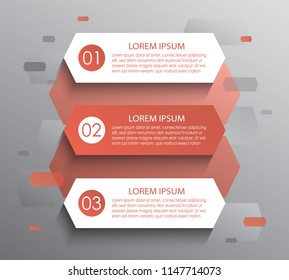 Modern infographic design template. Three numbered multicolored stripes, text boxes and pictograms