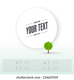 Modern infographic design with tiny origami tree and big circle text box can be used for workflow layout, chart, number options, presentation, web design. Eps 10 stock vector illustration 