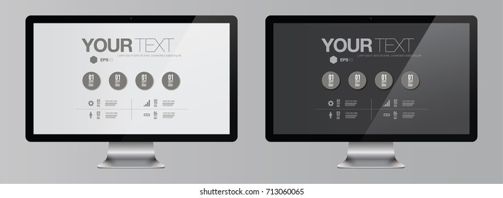 Modern infographic design with web icons on realistic 3D computer screen Eps 10 stock vector illustration 