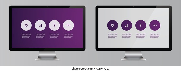 Modern infographic design with web icons on realistic 3D computer screen Eps 10 stock vector illustration 