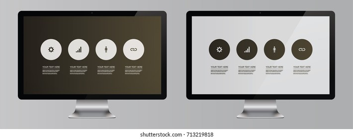 Modern infographic design with web icons on realistic 3D computer screen Eps 10 stock vector illustration 