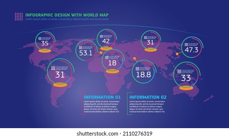 Diseño infográfico moderno con mapa del mundo en perspectiva