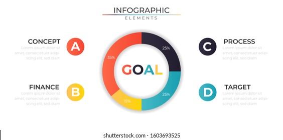 Modern infographic with diagram circle elements and options. Chart process template. Modern vector for company or corporate business project and presentation. Trendy Eps10 design