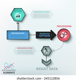 Modern infographic diagram template with color circles and icons on grey background. Vector. Can be used for web design and  workflow layout