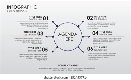 Modern infographic element with 6 options or steps. Can be used for process, presentation, diagram, workflow layout, info graph, web design. Vector illustration