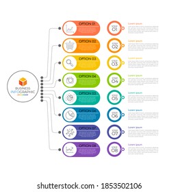 Modern Infographic element template can be used for workflow layout, diagram, number options, web design. Infographic business concept with 8 option, parts, steps or processes.