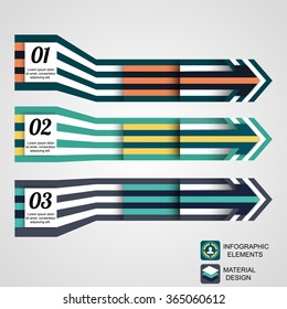 Modern infographic elements, business arrow, material design. Options banner. Arrows template for diagram, graph, presentation, chart. Business concept with 3 options, steps or processes. Vector