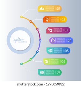 Modern infographic elements Business and marketing icons can be used for workflow layout, diagram, web design.Concept with 7 options steps.