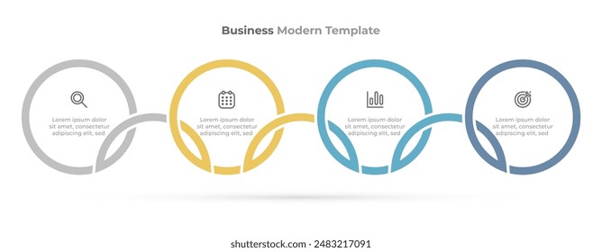 Modern infographic elements for business process chart. Timeline label with marketing icons and 4 options or steps.