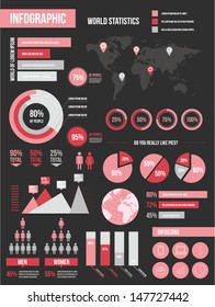 Modern Infographic Elements Set Black Red