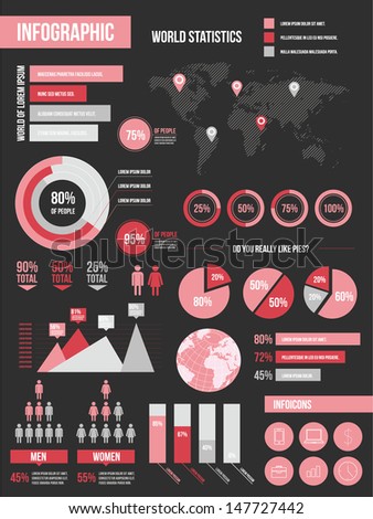 Modern Infographic Elements Set Black Red