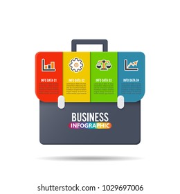 Modern infographic elements. Vector bag banner with 5 options. Design template with circles and icons. Can be used for workflow layout, diagram, report, number and step up options, web design.