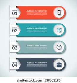 Elementos infográficos modernos. Banner vetorial com 4 opções. Modelo de design com círculos e ícones. Pode ser usado para layout de fluxo de trabalho, diagrama, relatório, número e step up opções, web design.