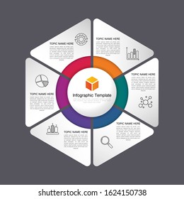 Modern Infographic hexagon element template can be used for workflow layout, diagram, number options, web design. Infographic business concept with 6 option, parts, steps or processes. 