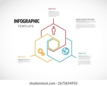 Una Plantilla hexagonal de infografía moderna con hexágonos interconectados para la visualización de datos empresariales. Esta Plantilla infográfica es perfecta para presentar información compleja con claridad.