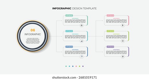 Modern infographic label design with circle infographic template design and 6 options or steps. Can be used for process diagram, presentations, workflow layout, banner, flow chart, info graph