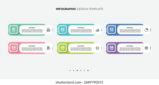 Plantilla moderna de diseño de etiquetas infográficas con iconos y 6 opciones o pasos. Se puede utilizar para el diagrama de proceso, presentaciones, diseño de flujo de trabajo, Anuncio, diagrama de flujo, gráfico de información.