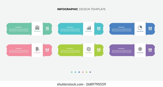 Plantilla moderna de diseño de etiquetas infográficas con iconos y 6 opciones o pasos. Se puede utilizar para el diagrama de proceso, presentaciones, diseño de flujo de trabajo, Anuncio, diagrama de flujo, gráfico de información.