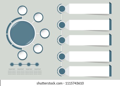 Modern infographic labels as a circle in faded shade of blue color with small circles around. For your text you can use another rectangles next to them.  