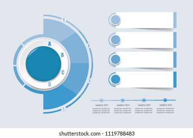 Modern infographic labels as a circle and semicircle in blue color around ready for your text. For your text you can also use another rectangles anf timeline next to them.  