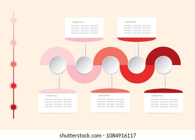 Modern infographic labels as wavy waves in shadows of red color with rectangles, circles and timeline ready for your text.  