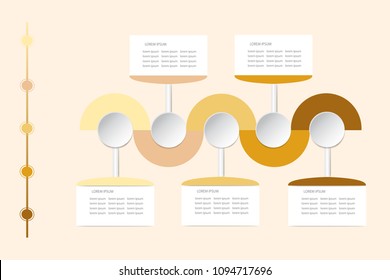 Modern infographic labels as wavy waves in shadows of yellow and brown color with rectangles, circles and timeline ready for your text.  