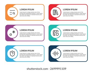 Diseño infográfico moderno con seis secciones e iconos de contorno