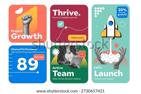 Modern infographic layout template for startups and businesses. Perfect for pitch decks, reports, social media posts, and performance presentations. Fully editable blocks for metrics, growth, and insights. Vector illustration