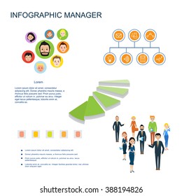 Modern infographic. Management and control system. Demonstration and workflow scheme. Teamwork. Web design for the landing page; brochure.