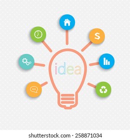 Modern infographic network template Idea Lightbulb  with place for your text. Can be used for workflow layout, diagram, chart, number options, web design