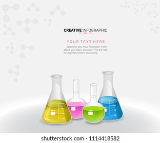 Modern infographic on science, medicine, chemistry  in Tube experiments, test tube, flask. Abstract infographics. Vector Illustration, Creative concept for infographic, steps or processes.