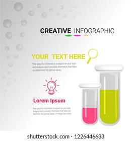 Modern infographic on science, medicine 2 steps, chemistry  in Tube experiments, test tube. Abstract infographics. can be used for infographics, Vector Illustration, Creative concept for infographic.