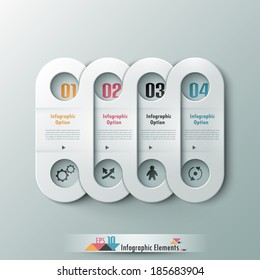 Modern infographic option banner with 3d white abstract round paper shape on grey background. Vector. Can be used for web design and  workflow layout