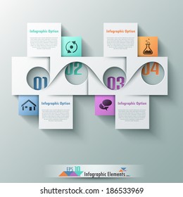 Modern infographic option banner with 3d white abstract corner paper shape on grey background.