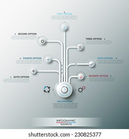 Modern infographic option banner with 3d circles, lines and icons on grey background. Vector. Can be used for web design and  workflow layout