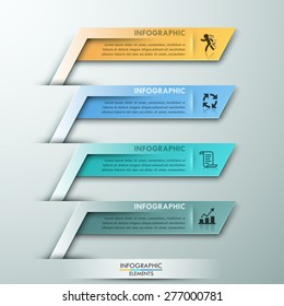 Modern infographic option banner with 4 paper abstract rectangle shapes on grey background. Vector. Can be used for web design and  workflow layout