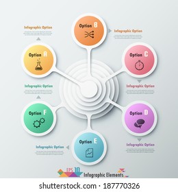 Modern infographic option banner with abstract round shapes for 6 options. 