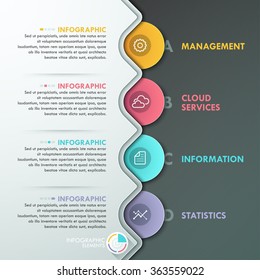Modern infographic option banner with colorful paper circles on dark background. Vector. Can be used for web design and  workflow layout