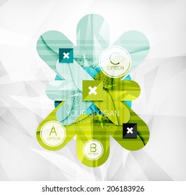 Diseño de opciones infográficas modernas, de elementos solapados en forma redondeada y brillante