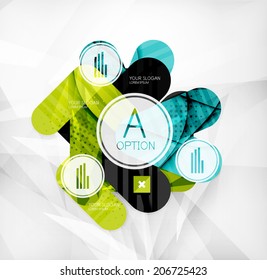 Modernes Infografik-Optionspaket aus glänzend bunten, rundum überlappenden Elementen
