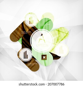 Diseño de opciones infográficas modernas, de elementos solapados en forma redondeada y brillante