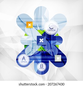 Diseño de opciones infográficas modernas, de elementos solapados en forma redondeada y brillante