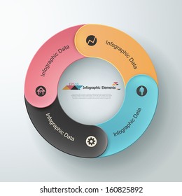 Modern infographic option round banner with colorful ribbons. Vector. Can be used for web design and  workflow layout