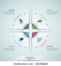 Modern infographic option template with 4 paper sheets cut from background. Vector. Can be used for web design and  workflow layout