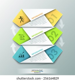 Modern infographic option template with 4 paper sheets and icons on grey background. Vector. Can be used for web design and  workflow layout